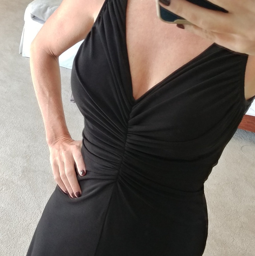 Elegant deep V black dress